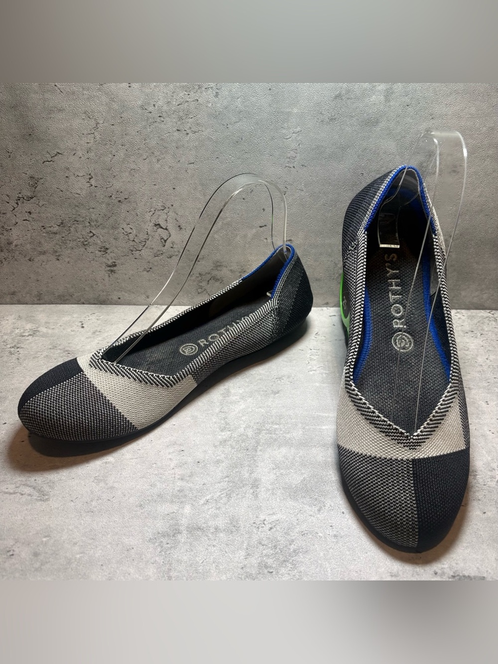 Rothy’s The Flat Retired Captoe Black White Buffalo Plaid Slip On Women’s 9.5